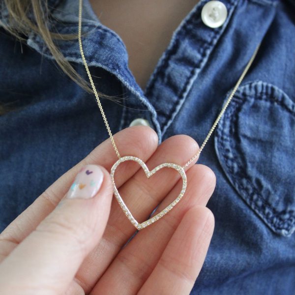 holding-the-large-open-heart-diamond-necklace Large Diamond Open Heart Necklace