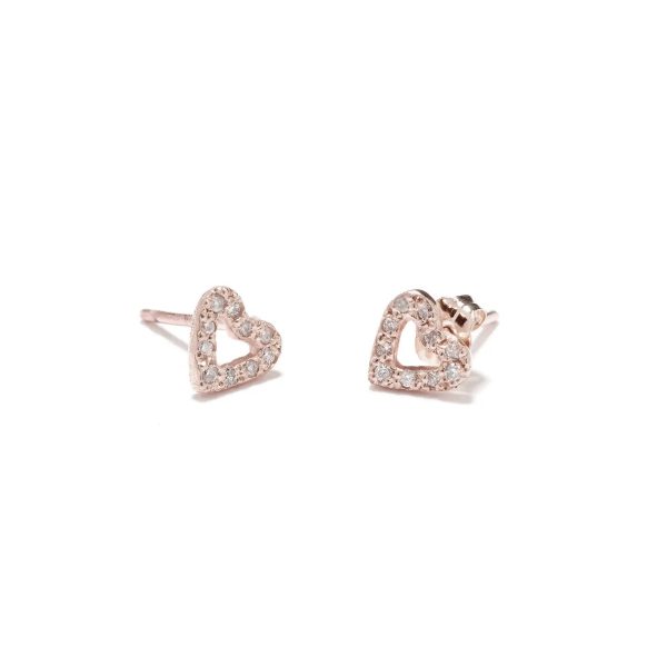 custom tiny open heart studs - seen in 14k pink gold with diamonds