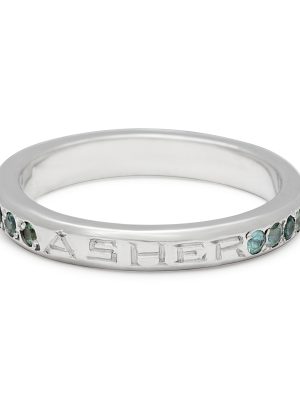 Baby Date Engraving on Platinum Band with Gemstones & Diamonds - Name Engraved on side