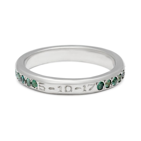 Baby Date Engraving on Platinum Band with Gemstones & Diamonds - Date Engraved on side