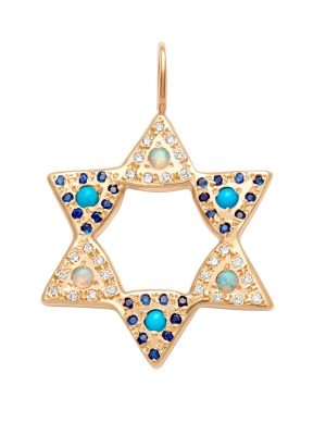 Opal & Turquoise Large Star Charm - 14k Yellow Gold