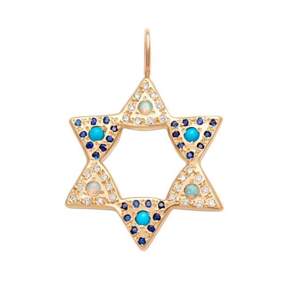Opal & Turquoise Large Star Charm - 14k Yellow Gold