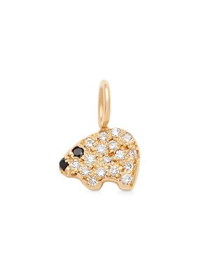 14k Yellow Gold Polar Bear Charm with White Diamonds and Black Diamonds for the eye and nose