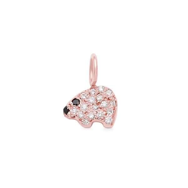 polar-bear-pink-gold-black-and-white-diamond-charm 14k Pink Gold Polar Bear Charm with White Diamonds and Black Diamonds for the eye and nose