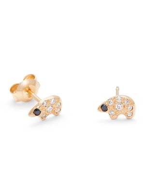 14k gold tiny polar bear diamond stud earrings