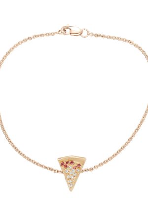 gold pizza bracelet with white diamonds cheese and red sapphire sauce