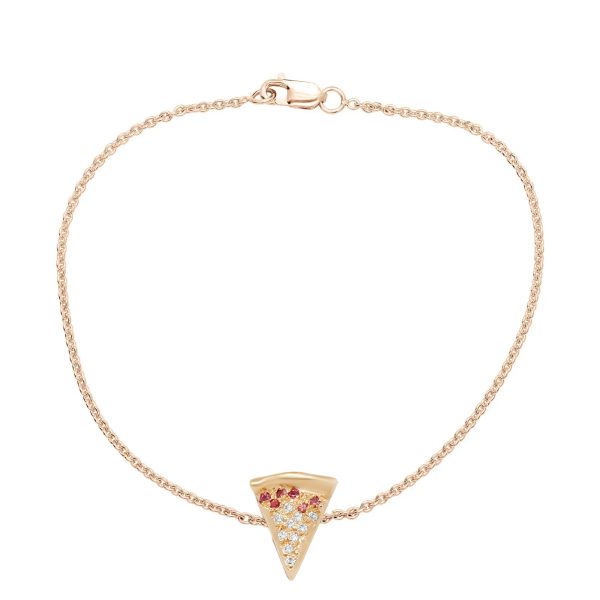 pizza-bracelet-14k-gold-diamonds-sapphire gold pizza bracelet with white diamonds cheese and red sapphire sauce