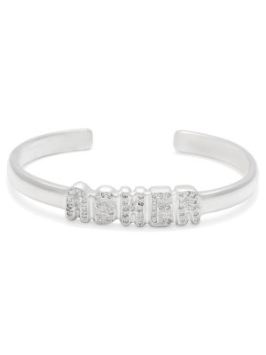 Name cuff bracelet with diamonds in 14k white gold