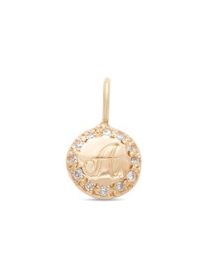 engraved-circle-charm-gold Letter engraved into the center of the gold circle charm with diamonds around it