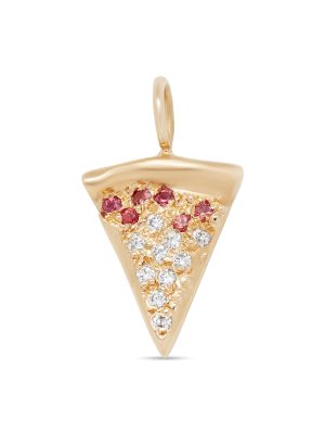 gold pizza charm with white diamond cheese and red sapphire sauce