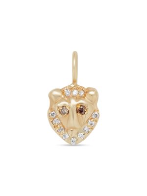 gold lion charm earring with brown diamond eyes and white diamond mane