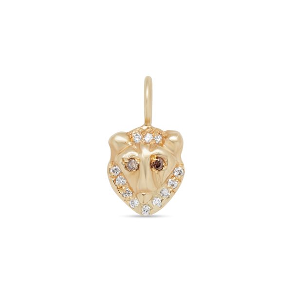gold-lion-charm-diamonds gold lion charm earring with brown diamond eyes and white diamond mane