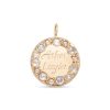Large Circle Charm with engraving in the center. 14k Gold with Diamonds