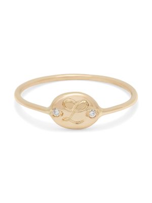 Teeny Oval Ring in 14k gold with diamonds