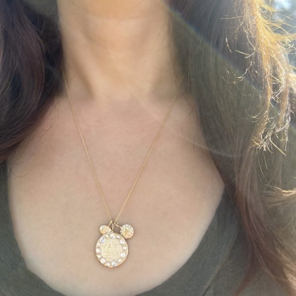 wearing-the-new-engraved-diamond-charms Engraved Diamond Circle Charm