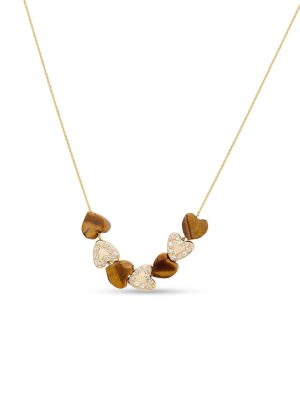 Diamond Heart Bead Necklace with Tiger's Eye Heart Beads on a white background