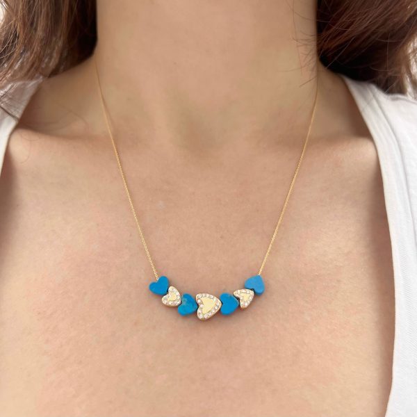 Diamond-Heart-Bead-Necklace-with-Turquoise-Heart-Beads- Diamond Heart Bead Necklace with Turquoise Heart Beads
