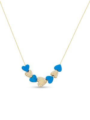 Diamond Heart Bead Necklace with Turquoise Heart Beads
