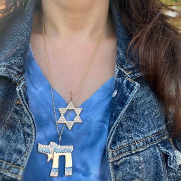wearing-the-large-chai-charm-necklace-gold-diamonds Large Chai Charm
