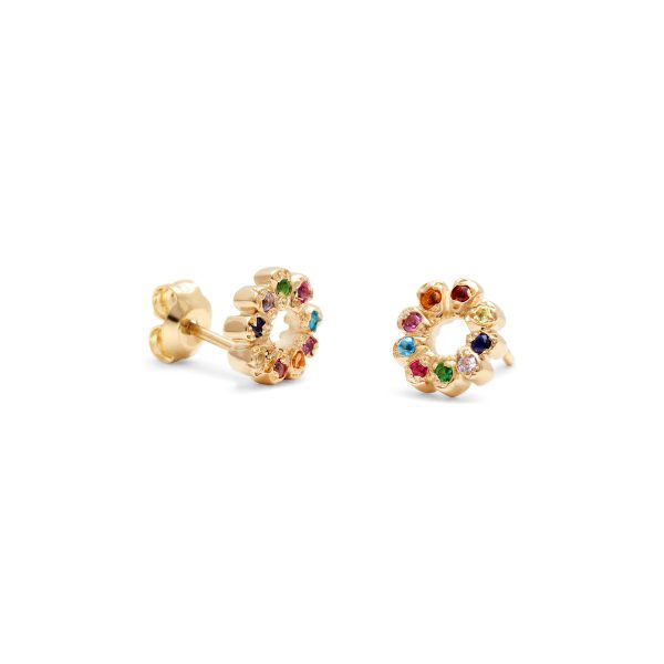 9-pedal-gemstone-gold-stud-earrings 9 Petal Flower Child Studs