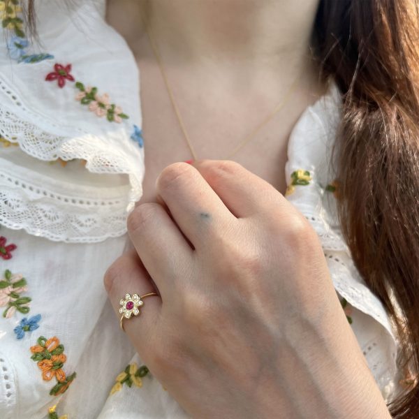 birthstone-flower-ring2 wearing the birthstone flower ring