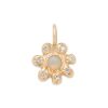 gold flower charm with opal center gemstone and diamond flower pedals