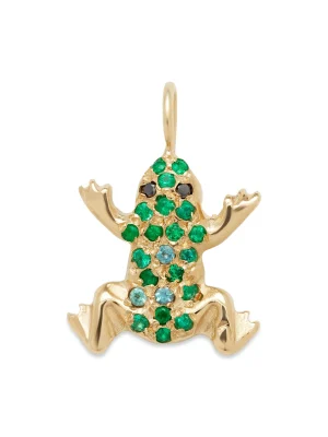 Gold Frog Charm with yellow sapphire eyes and a blue sapphire and apatite body