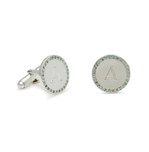 Sterling Silver Large Circle Birthstone Cufflinks sterling silver large circle birthstone cufflinks with custom initial engraving in the center