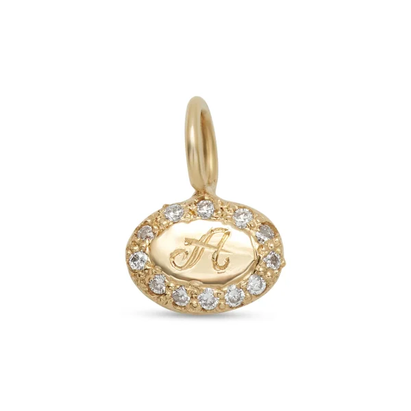 engraved-diamond-encrusted-teeny-oval-charm diamond encrusted teeny oval charm with custom initial engraving