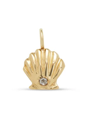 gold seashell charm with diamond