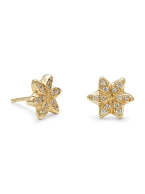 snowflake stud earrings in gold with white diamonds