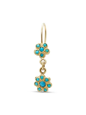 gold flower drop earrings with turquoise gemstones