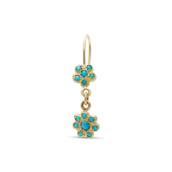 turquoise-flower-drop-earrings gold flower drop earrings with turquoise gemstones